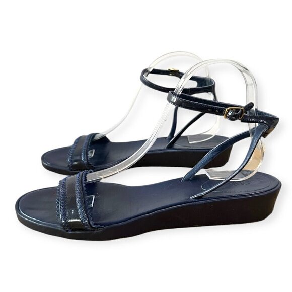 Chloe Rubber Wedge Ankle Strap Patent Sandals. Navy blue, Size 38.5 EU - Picture 16 of 16